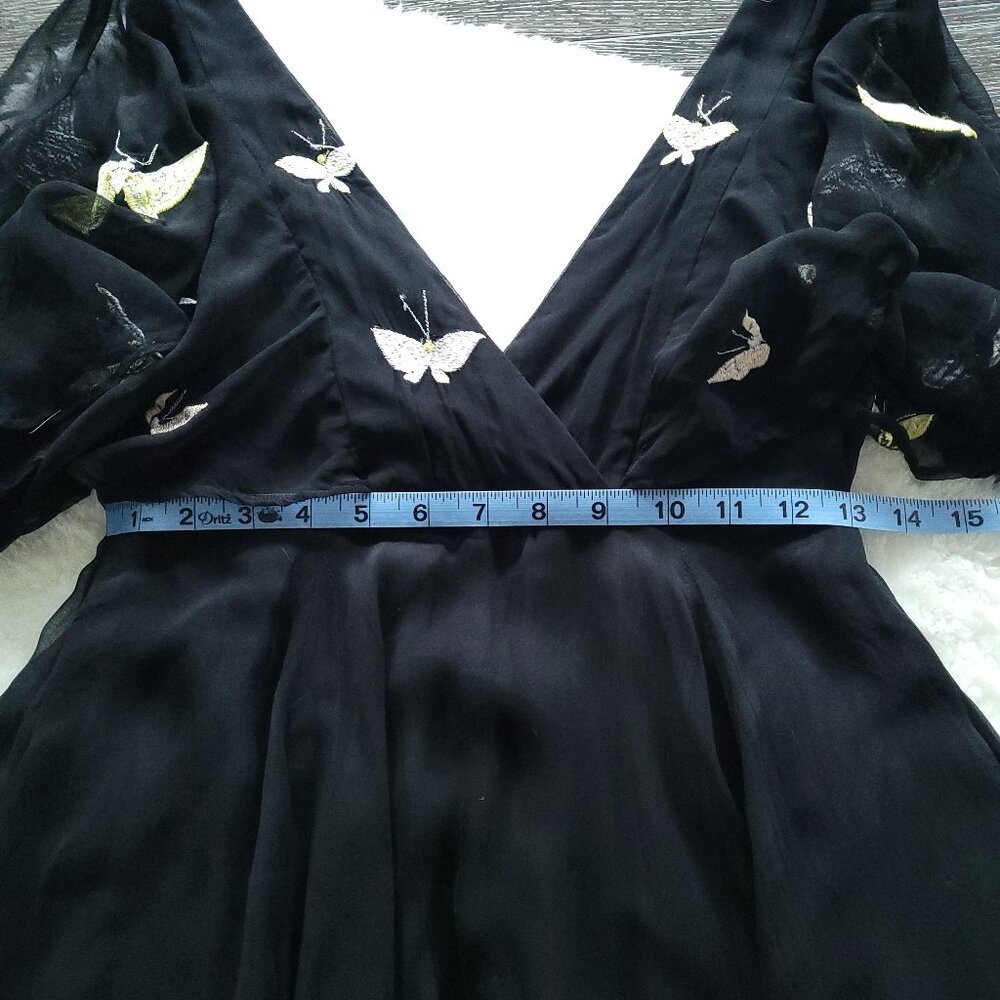 RARE Kate Moss for Topshop Chiffon Embroidered Butterfly Dress in Black Sz 2 - Picture 6 of 10